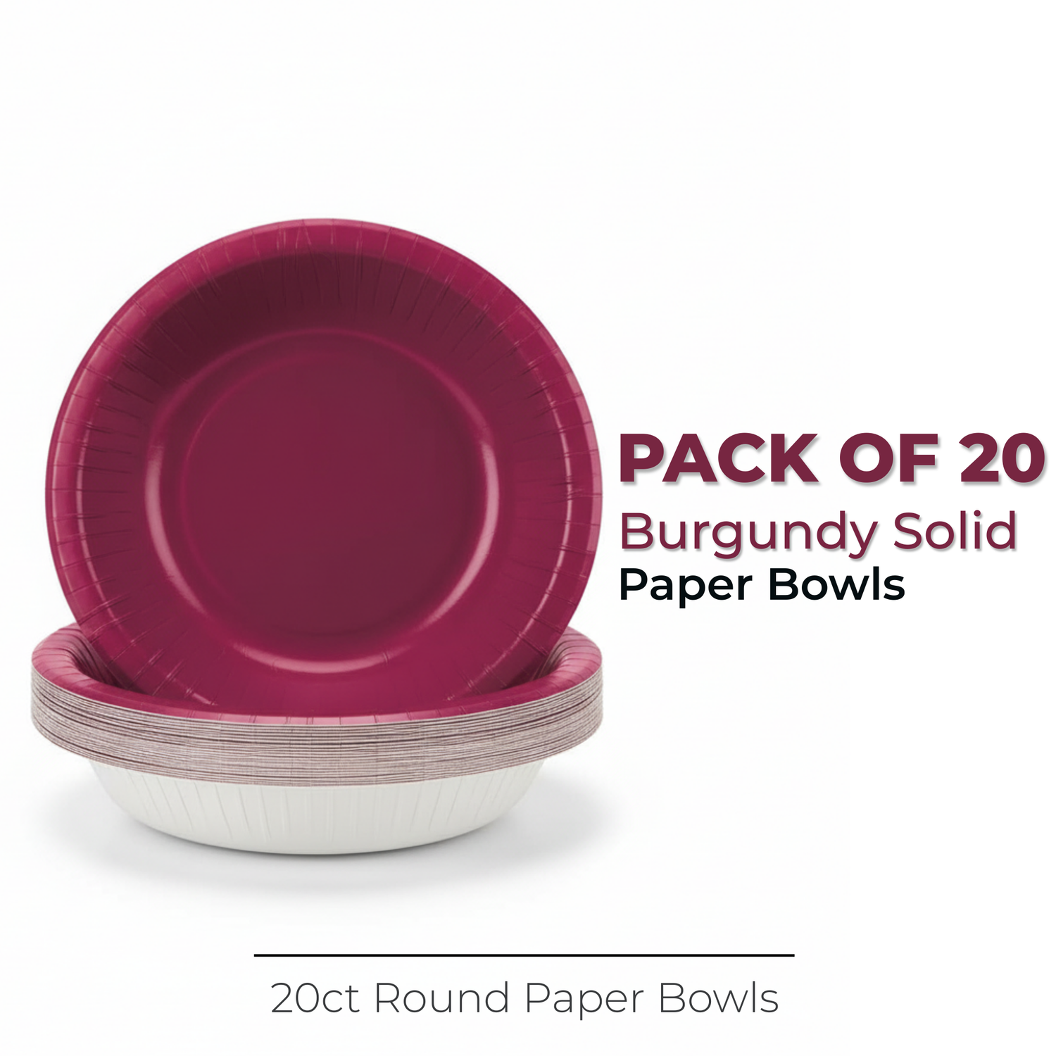 Burgundy Solid 20oz Paper Bowls, 20ct
