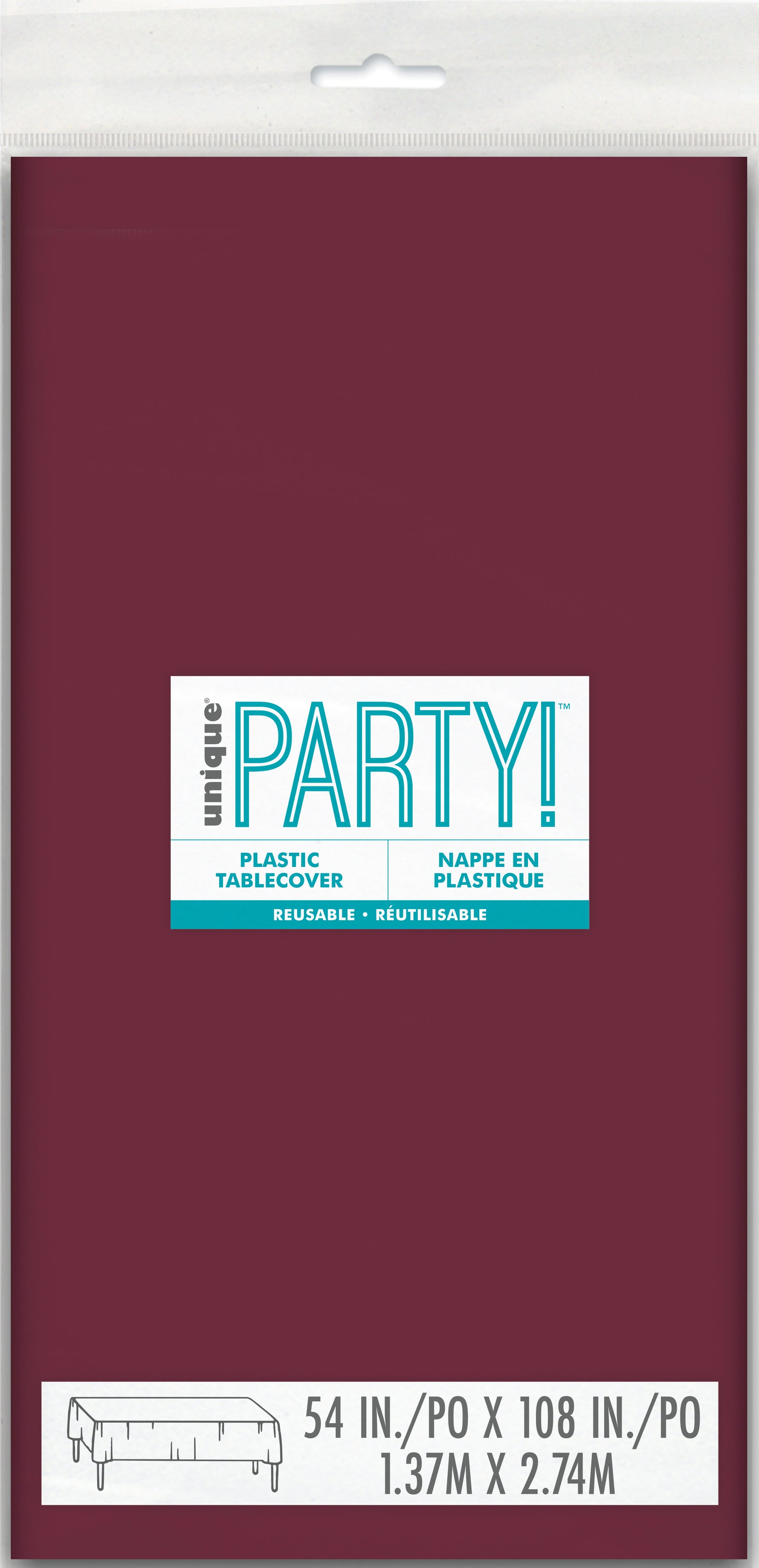 Burgundy Solid Rectangular Plastic Table Cover, 54" x 108"