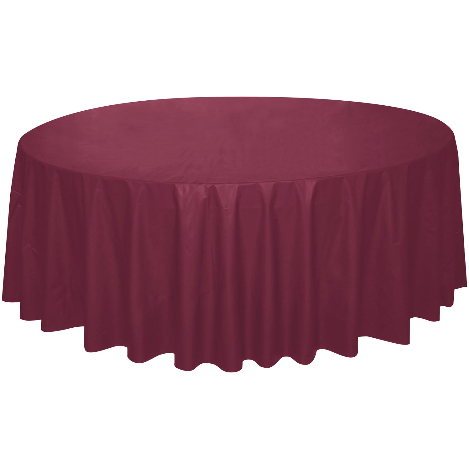 Burgundy Solid Round Plastic Table Cover, 84" - Image 2