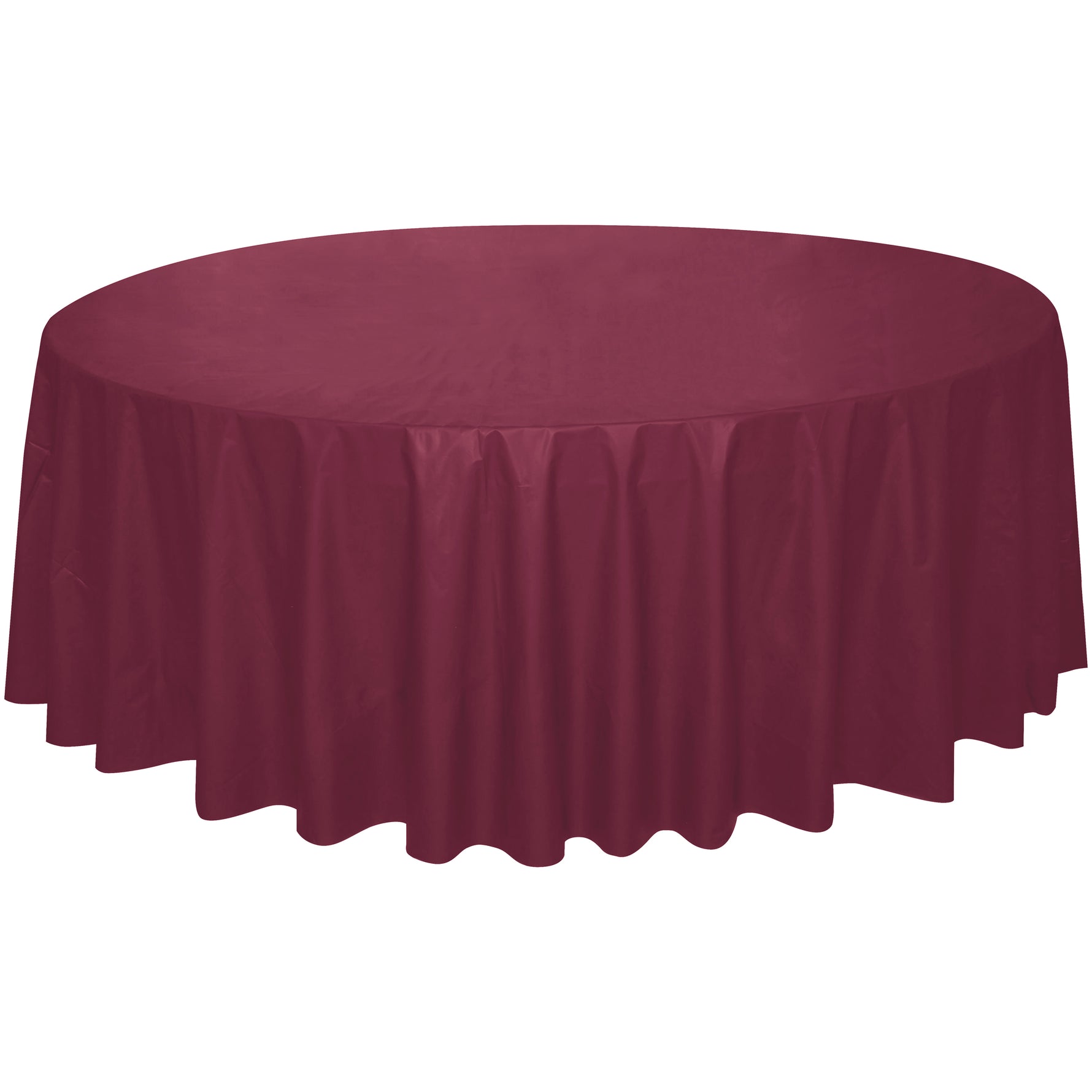 Burgundy Solid Round Plastic Table Cover, 84" - Image 2