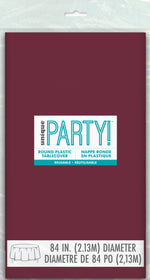 Burgundy Solid Round Plastic Table Cover, 84"