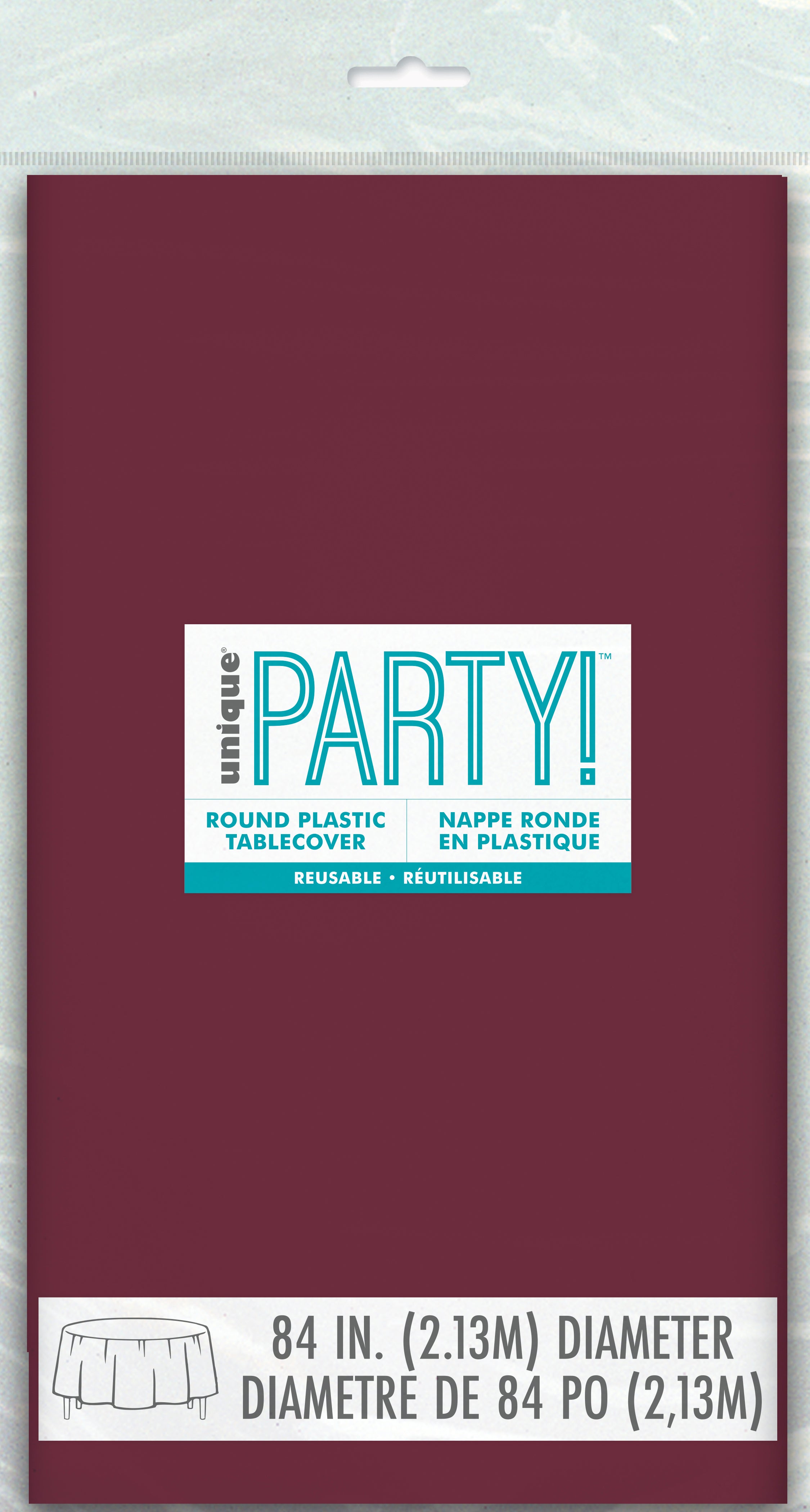 Burgundy Solid Round Plastic Table Cover, 84"