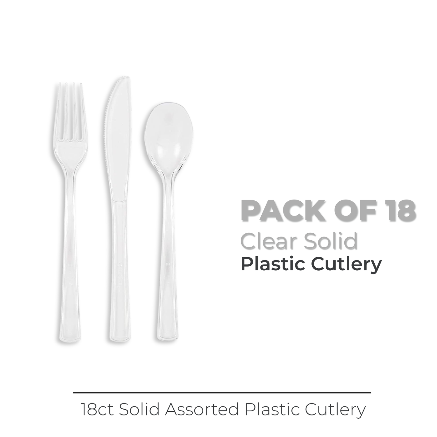 Clear Solid Assorted Plastic Cutlery, 18ct