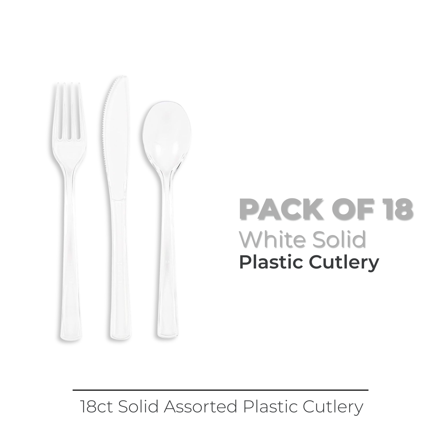 White Solid Assorted Plastic Cutlery, 18ct