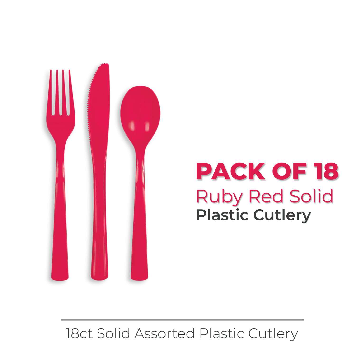 Ruby Red Solid Assorted Plastic Cutlery, 18ct