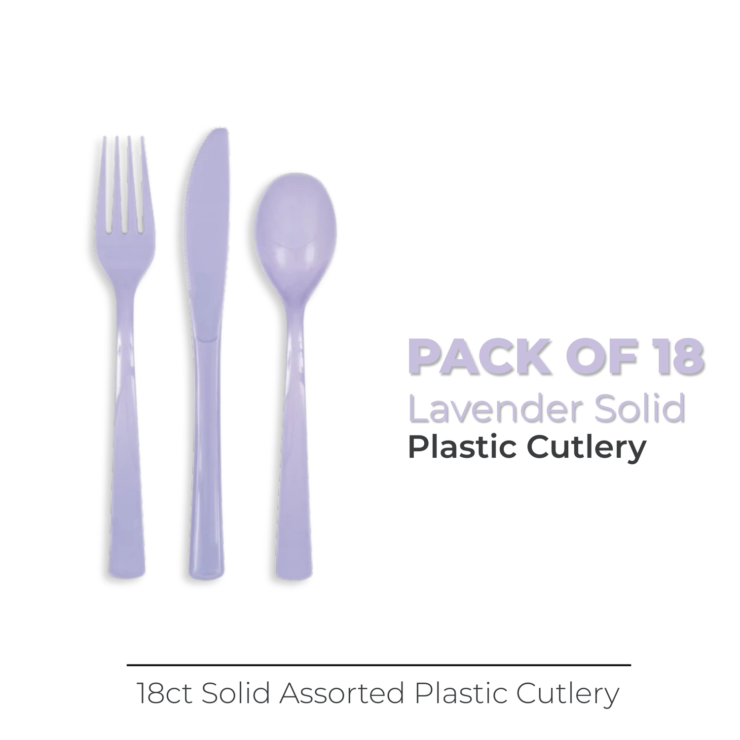 Lavender Solid Assorted Plastic Cutlery, 18ct