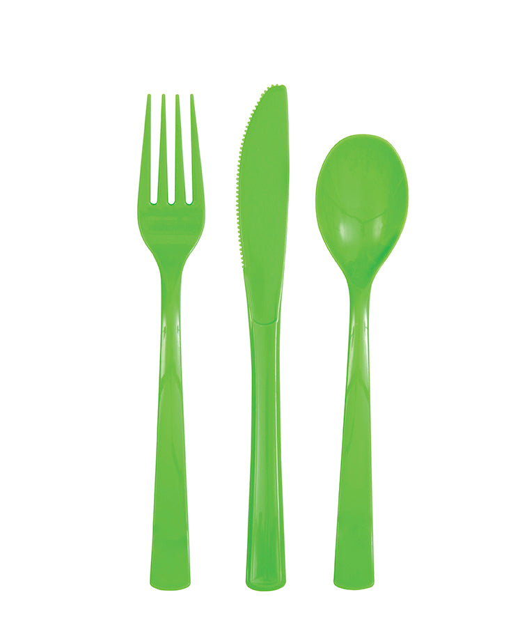 Lime Green Solid Assorted Plastic Cutlery, 18ct
