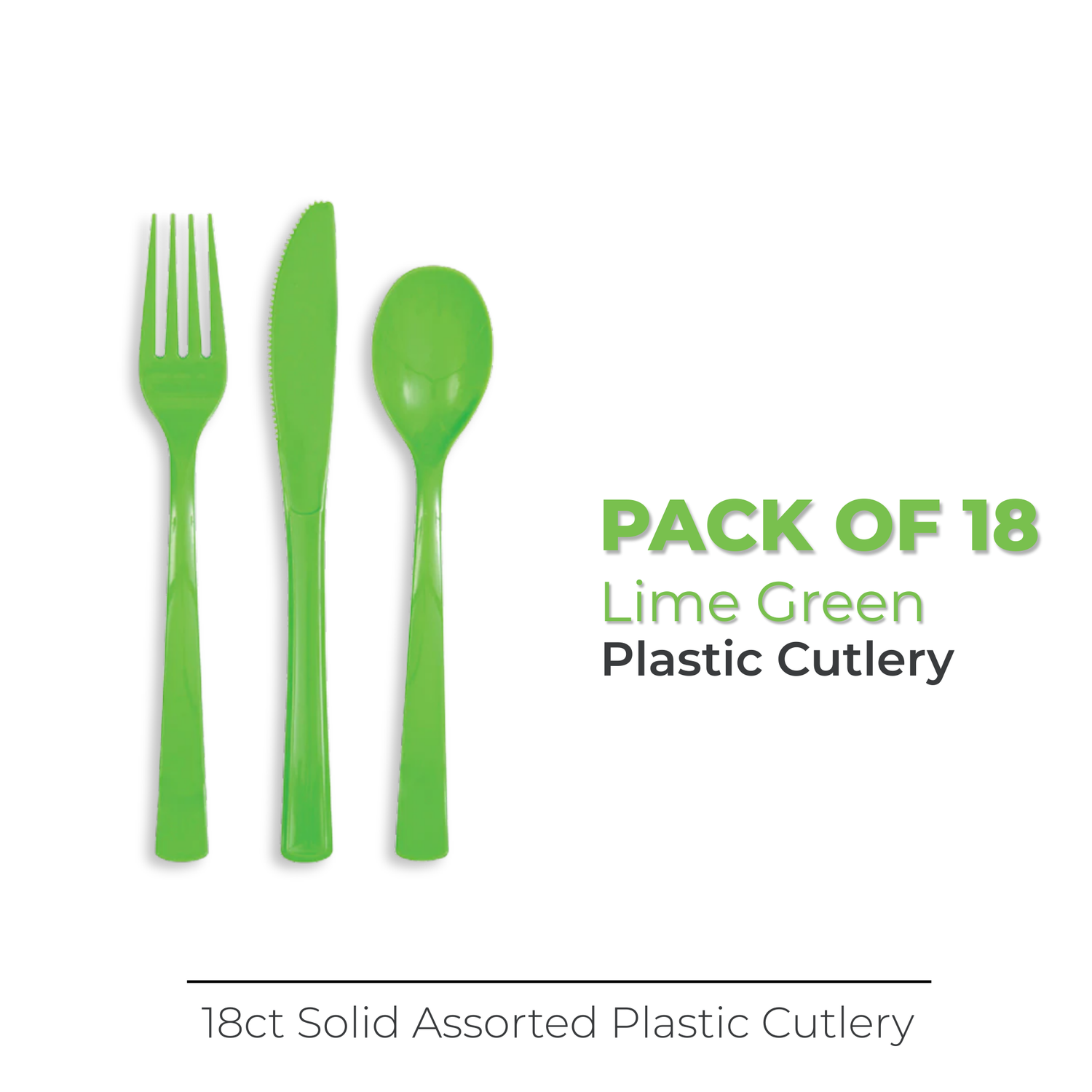 Lime Green Solid Assorted Plastic Cutlery, 18ct