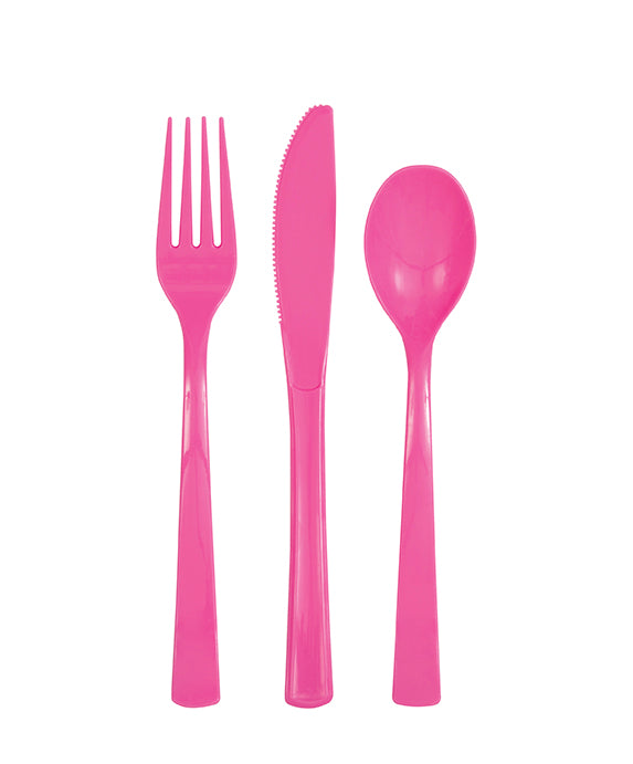 Hot Pink Solid Assorted Plastic Cutlery, 18ct