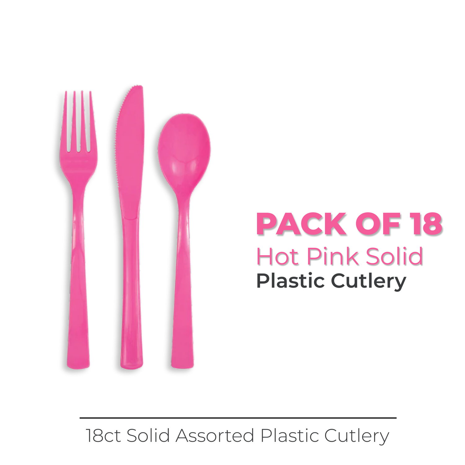Hot Pink Solid Assorted Plastic Cutlery, 18ct