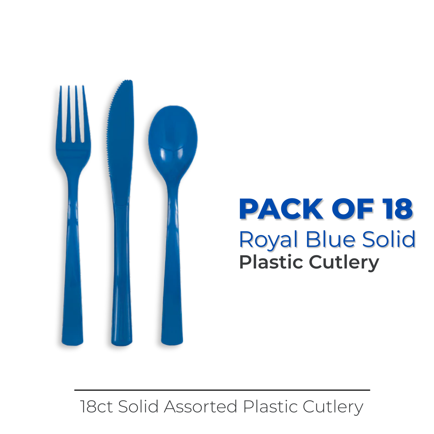 Royal Blue Solid Assorted Plastic Cutlery, 18ct