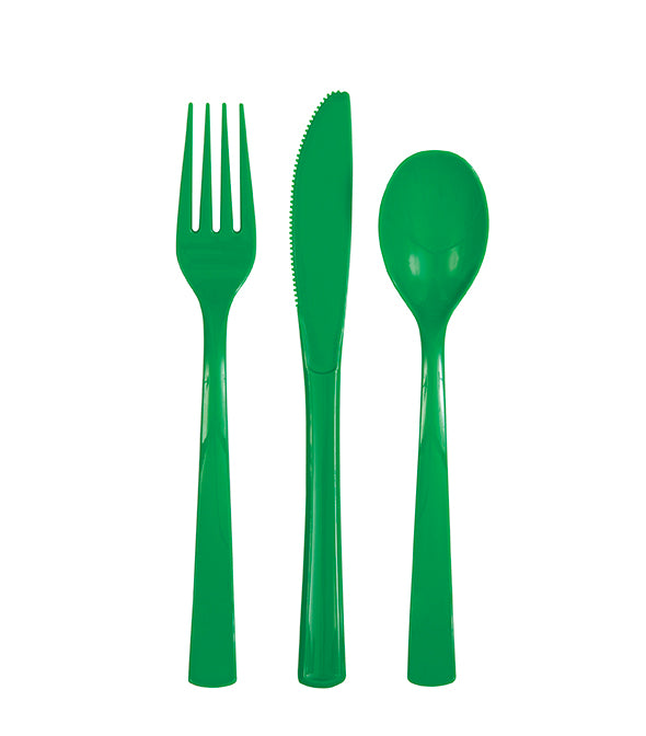 Emerald Green Solid Assorted Plastic Cutlery, 18ct