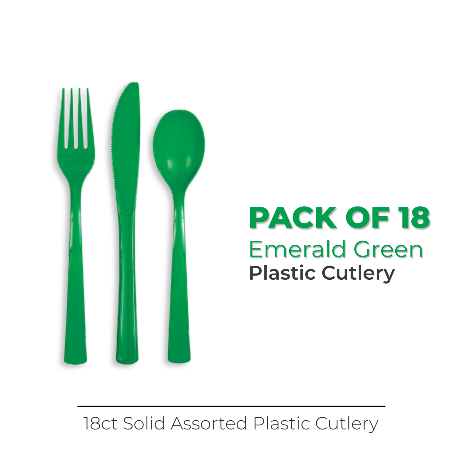 Emerald Green Solid Assorted Plastic Cutlery, 18ct