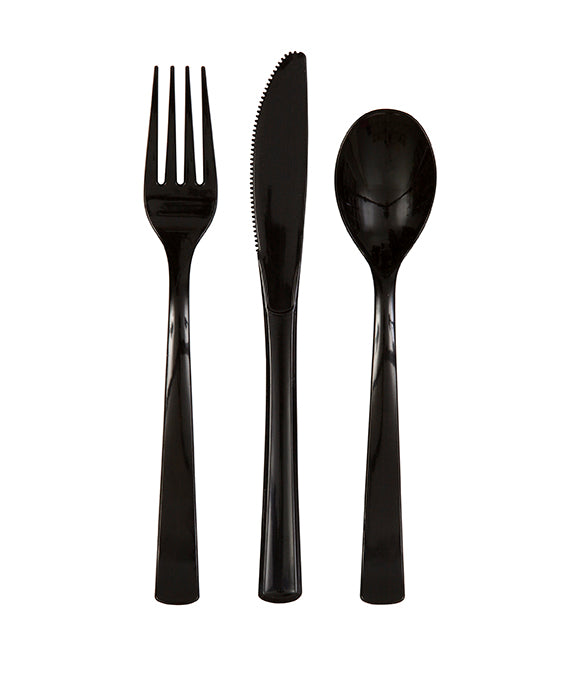Black Solid Assorted Plastic Cutlery, 18ct