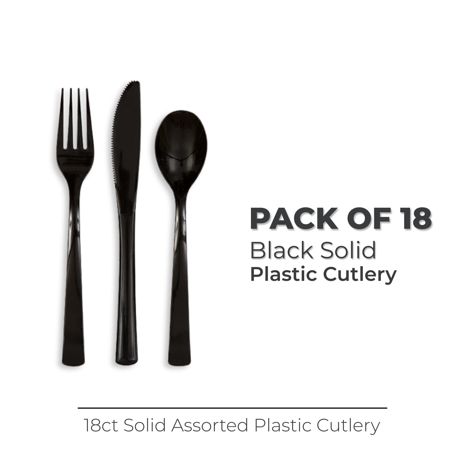 Black Solid Assorted Plastic Cutlery, 18ct