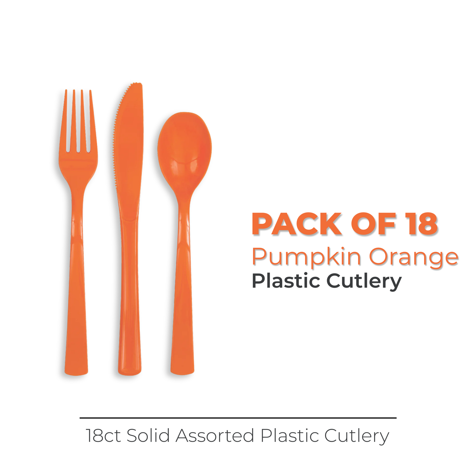 Pumpkin Orange Solid Assorted Plastic Cutlery, 18ct