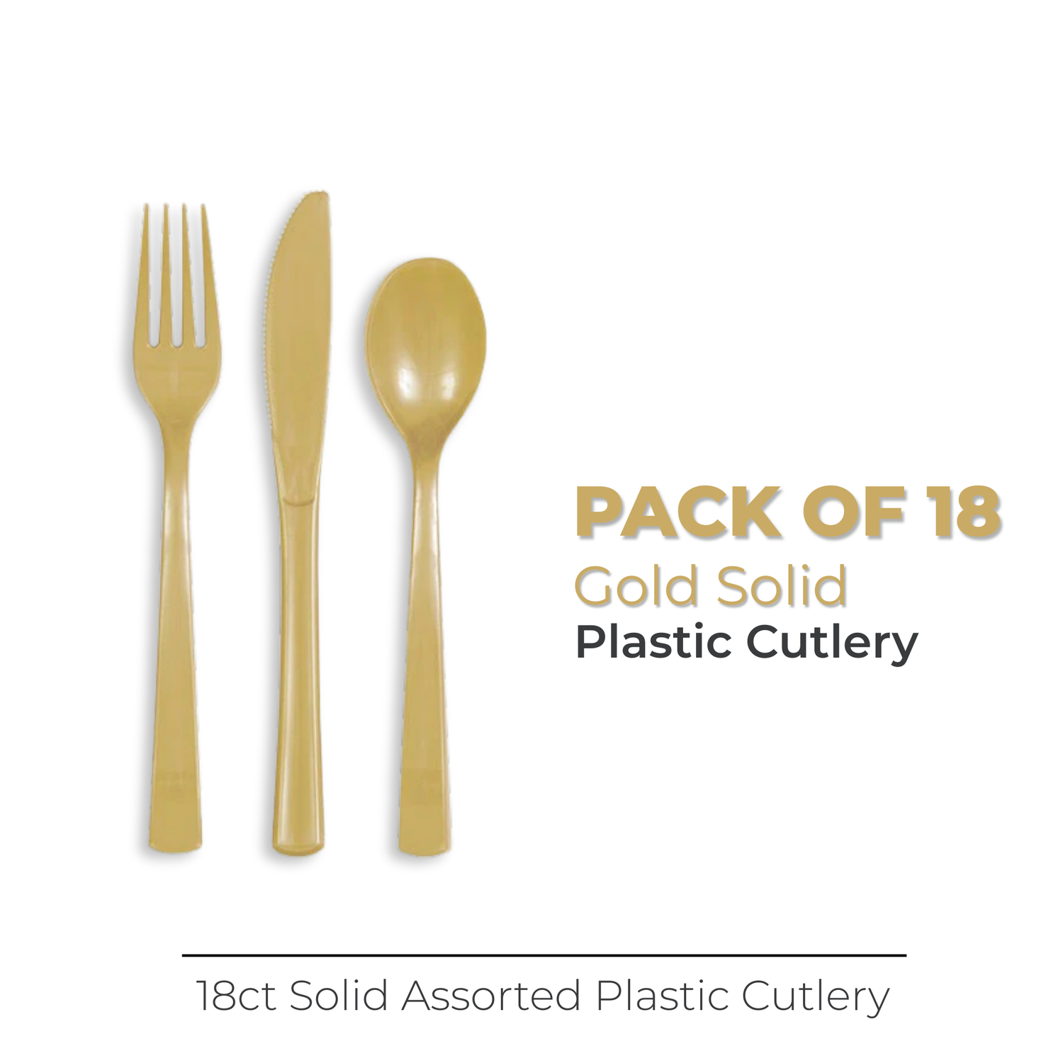 Gold Solid Assorted Plastic Cutlery, 18ct