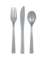 Silver Solid Assorted Plastic Cutlery, 18ct