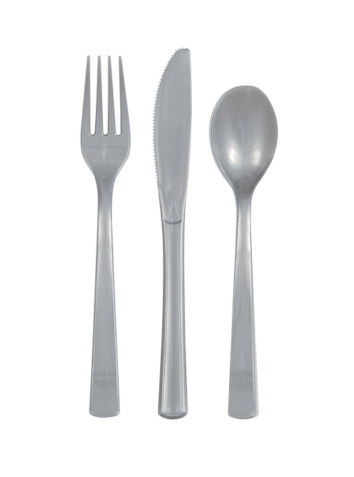 Silver Solid Assorted Plastic Cutlery, 18ct