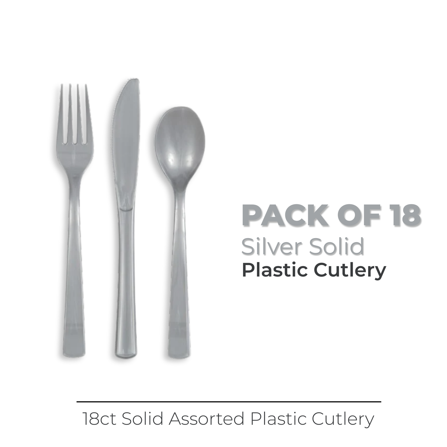 Silver Solid Assorted Plastic Cutlery, 18ct