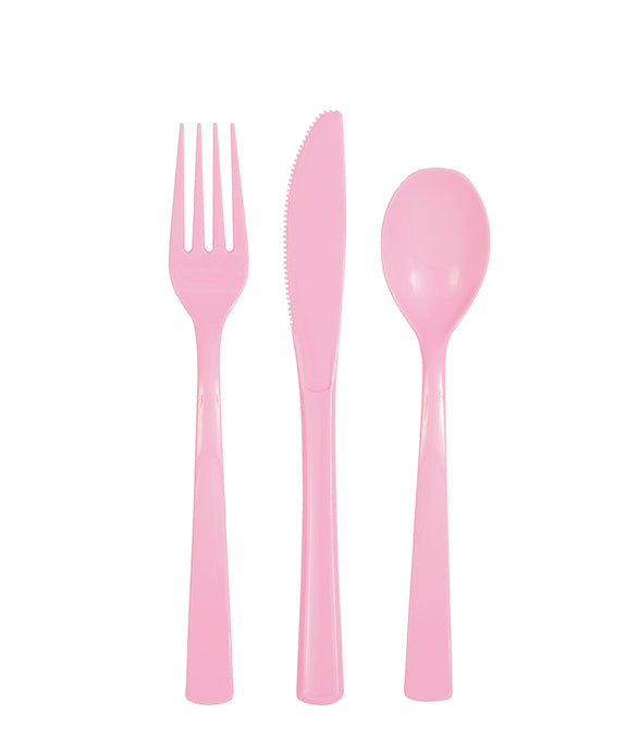Lovely Pink Solid Assorted Plastic Cutlery, 18ct