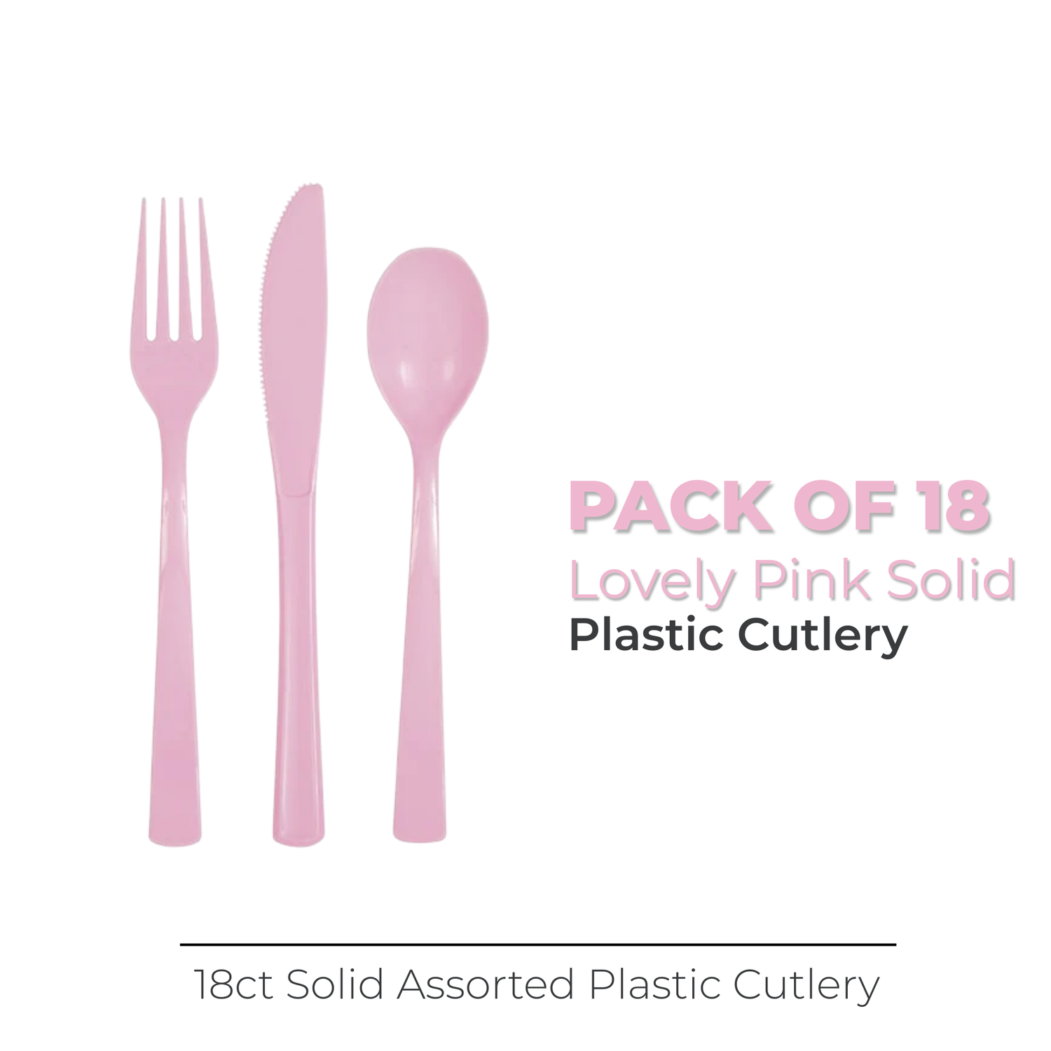 Lovely Pink Solid Assorted Plastic Cutlery, 18ct