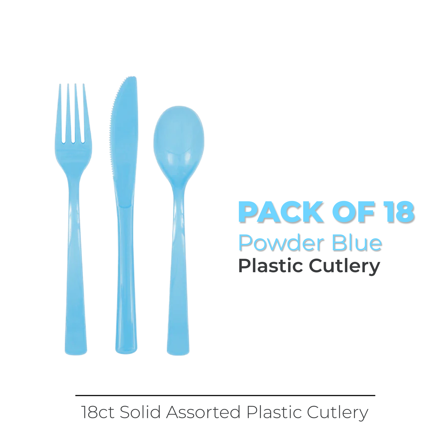 Powder Blue Solid Assorted Plastic Cutlery, 18ct