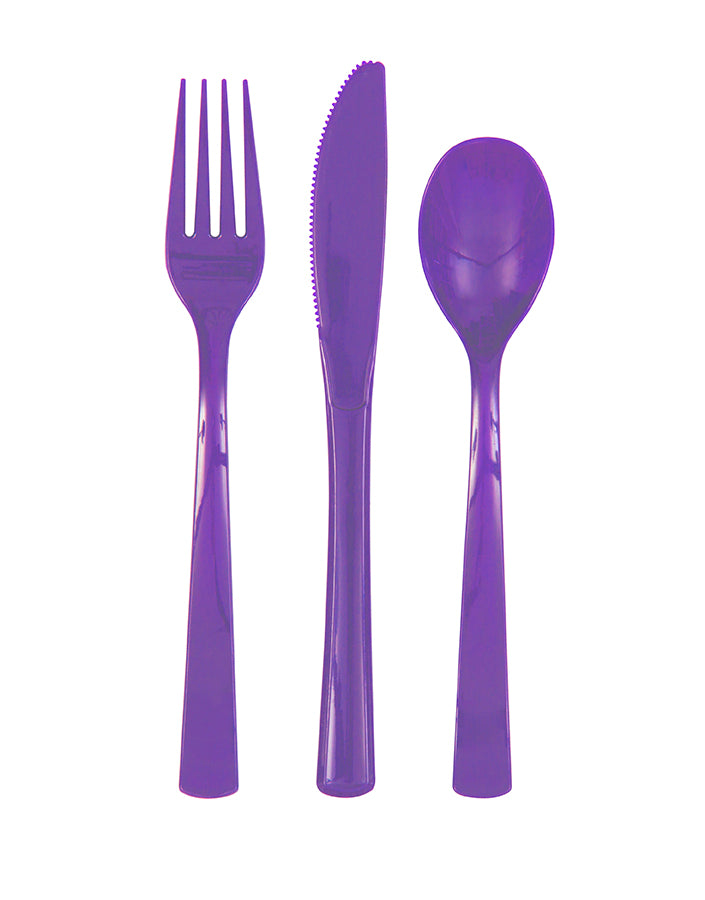 Neon Purple Solid Assorted Plastic Cutlery, 18ct