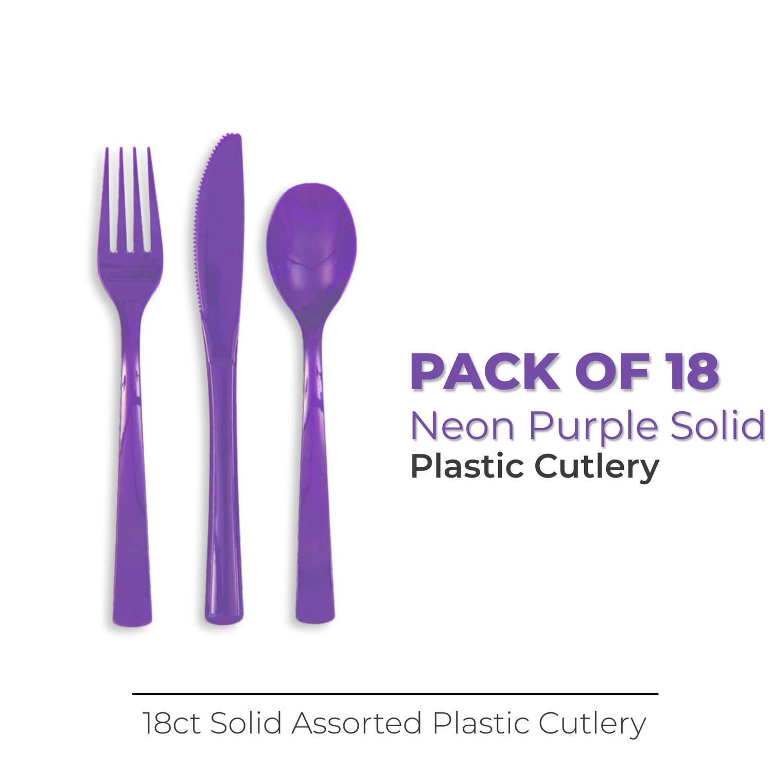 Neon Purple Solid Assorted Plastic Cutlery, 18ct