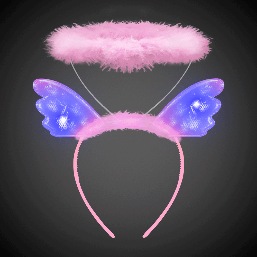 LED Pink Plush Angel Headband