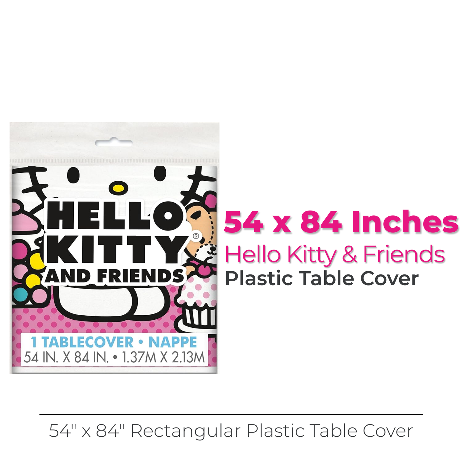 Hello Kitty & Friends Rectangular Plastic Table Cover, 54" x 84" - Short Fold