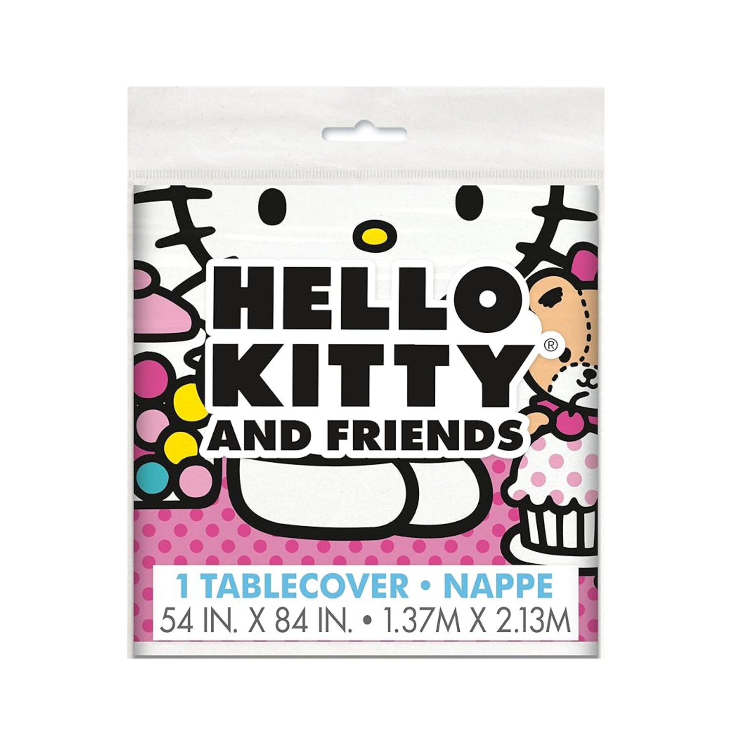 Hello Kitty & Friends Rectangular Plastic Table Cover, 54" x 84" - Short Fold