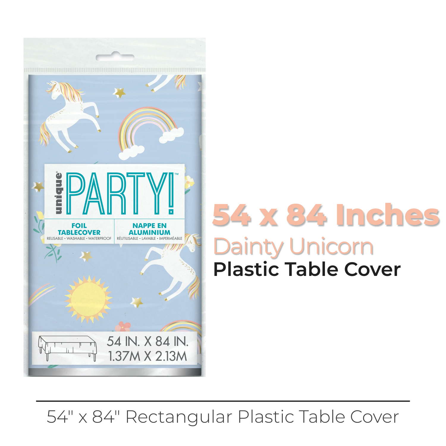 Dainty Unicorn Rectangular Foil Table Cover, 54" x 84" - Short Fold