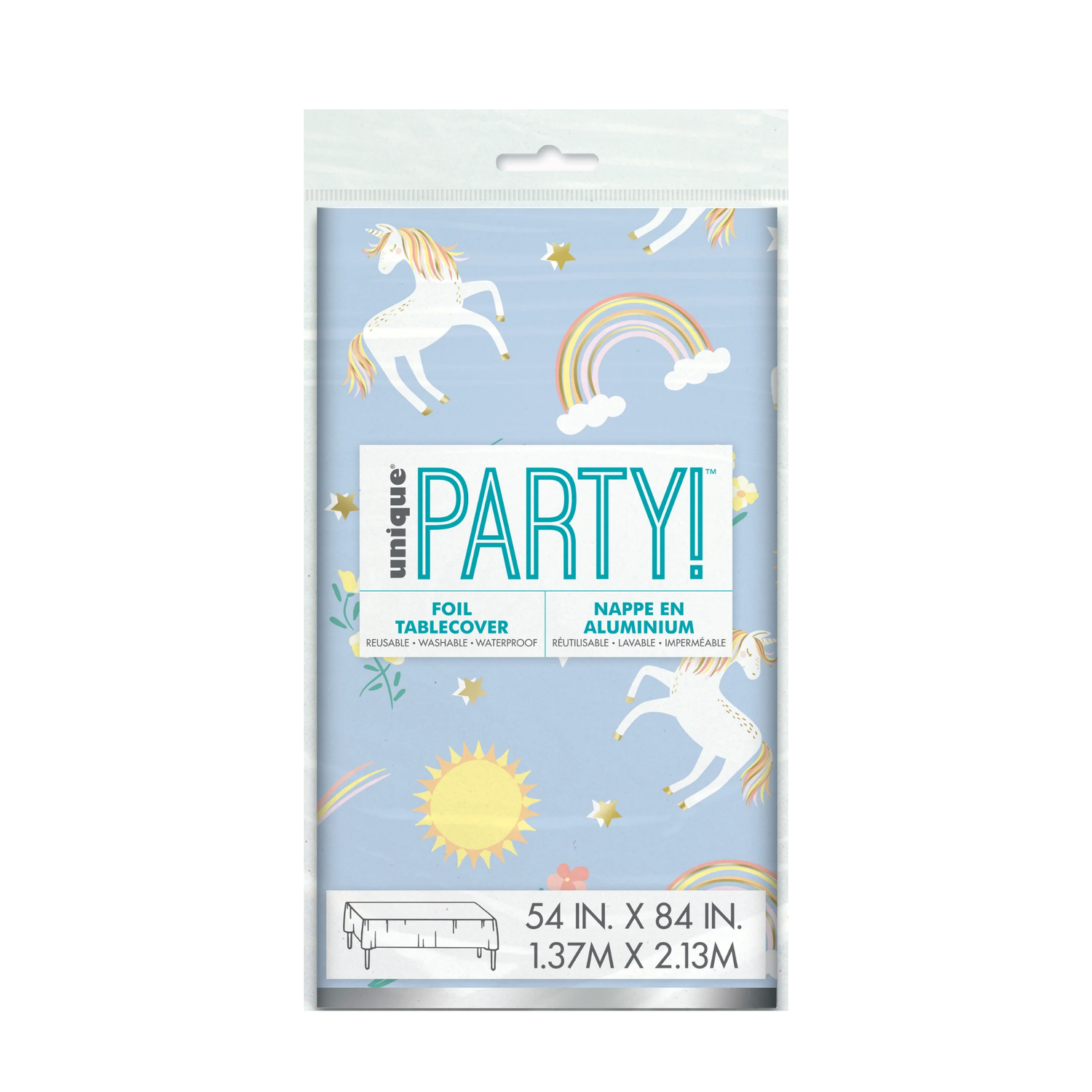 Dainty Unicorn Rectangular Foil Table Cover, 54" x 84" - Short Fold