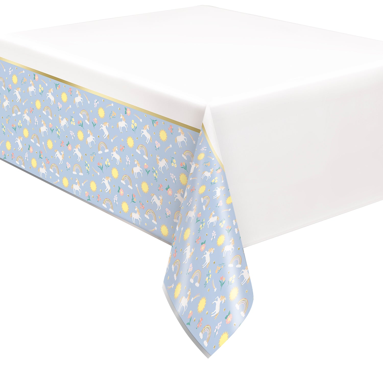 Dainty Unicorn Rectangular Foil Table Cover, 54" x 84" - Short Fold - Image 3