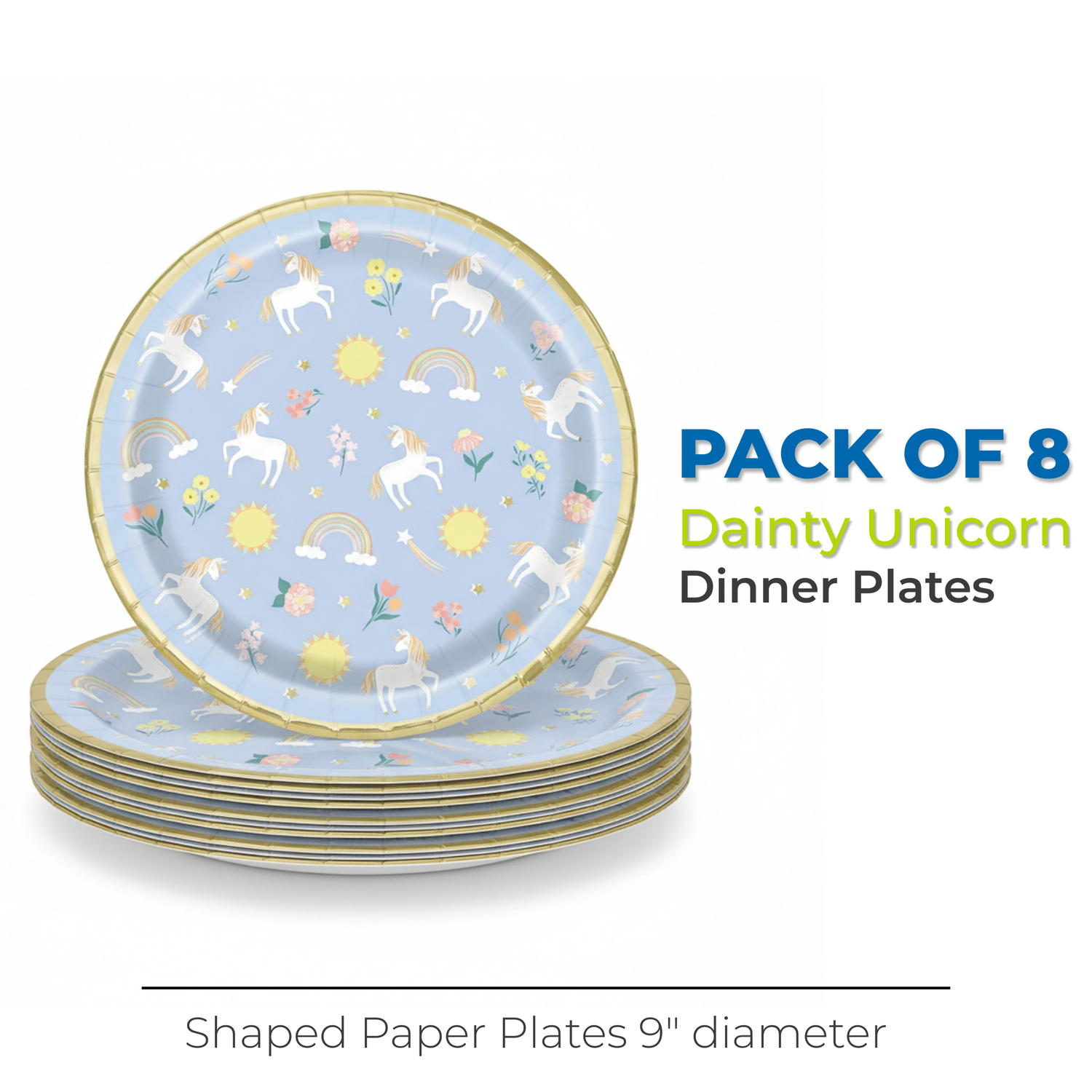 Dainty Unicorn Round 9" Dinner Plates, 8ct - Foil Stamping
