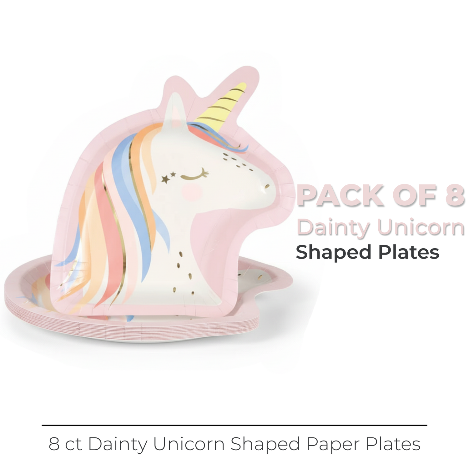 Dainty Unicorn Shaped Plates, 8ct - Foil Stamping