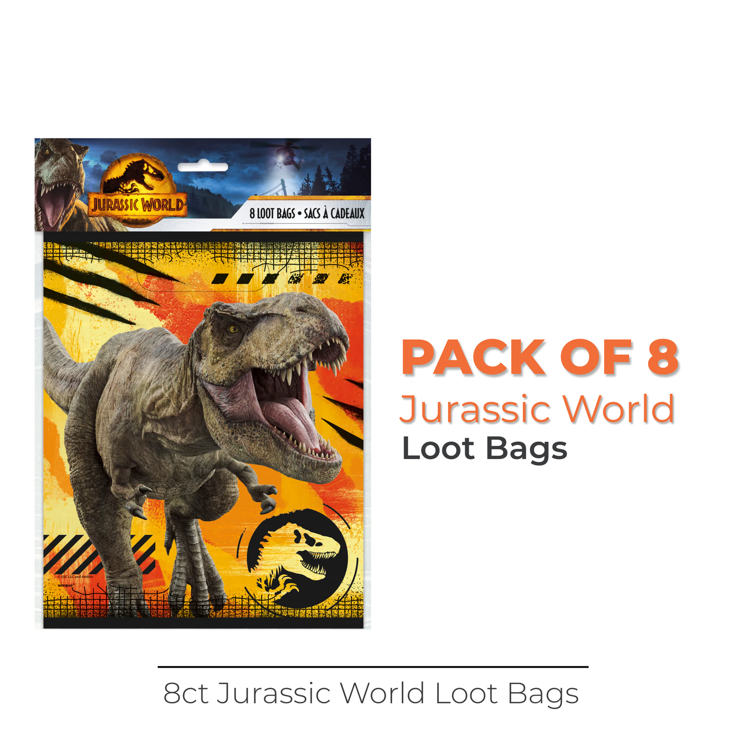 Jurassic World 3 Loot Bags, 8ct