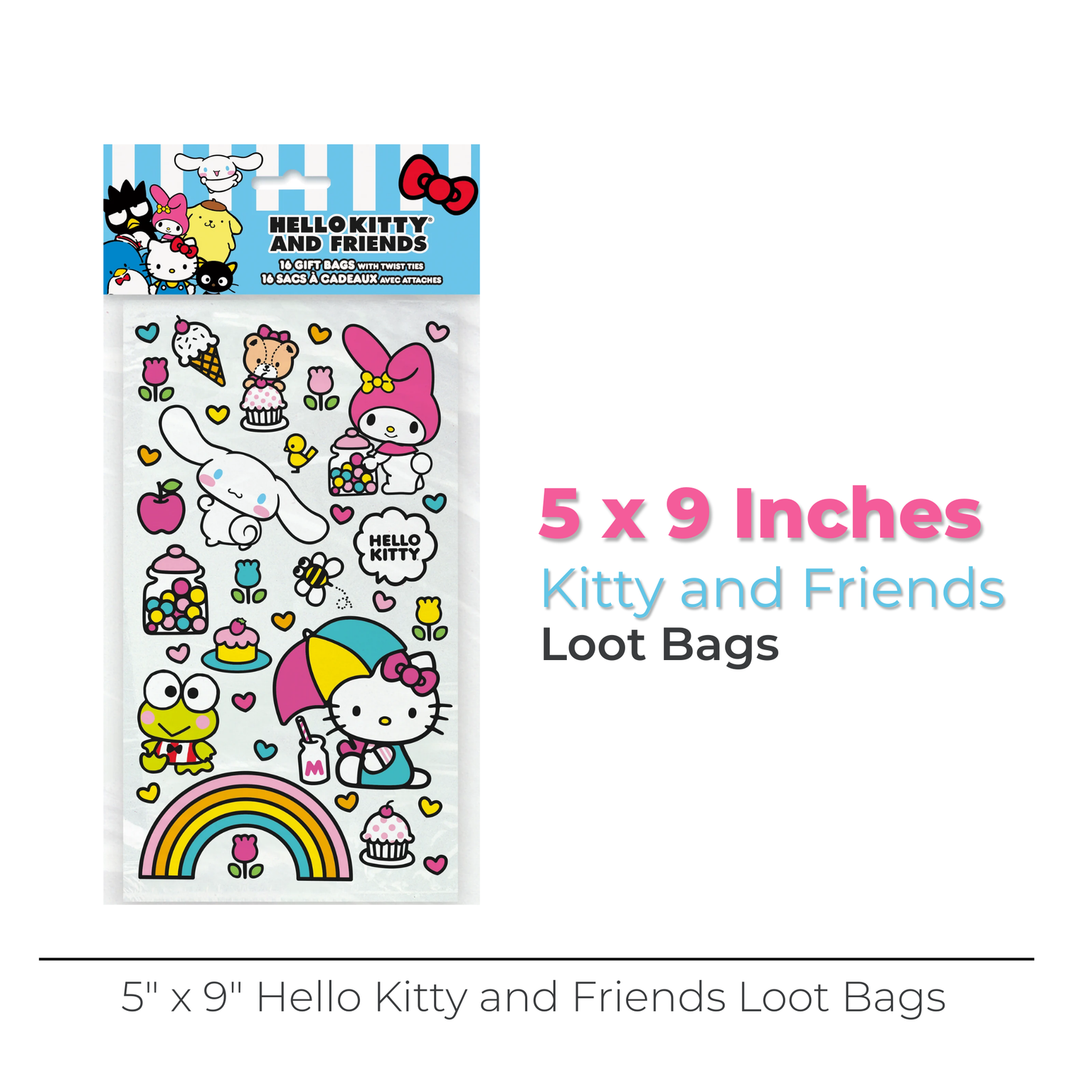 Hello Kitty and Friends Cellophane Bags 5" x 9", 16ct