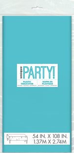 Terrific Teal Rectangular Plastic Table Cover, 54" x 108"
