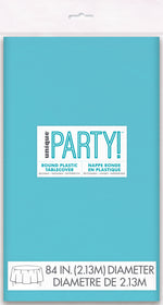 Terrific Teal Round Plastic Table Cover, 84" - Image 3