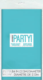 Terrific Teal Round Plastic Table Cover, 84" - Image 2