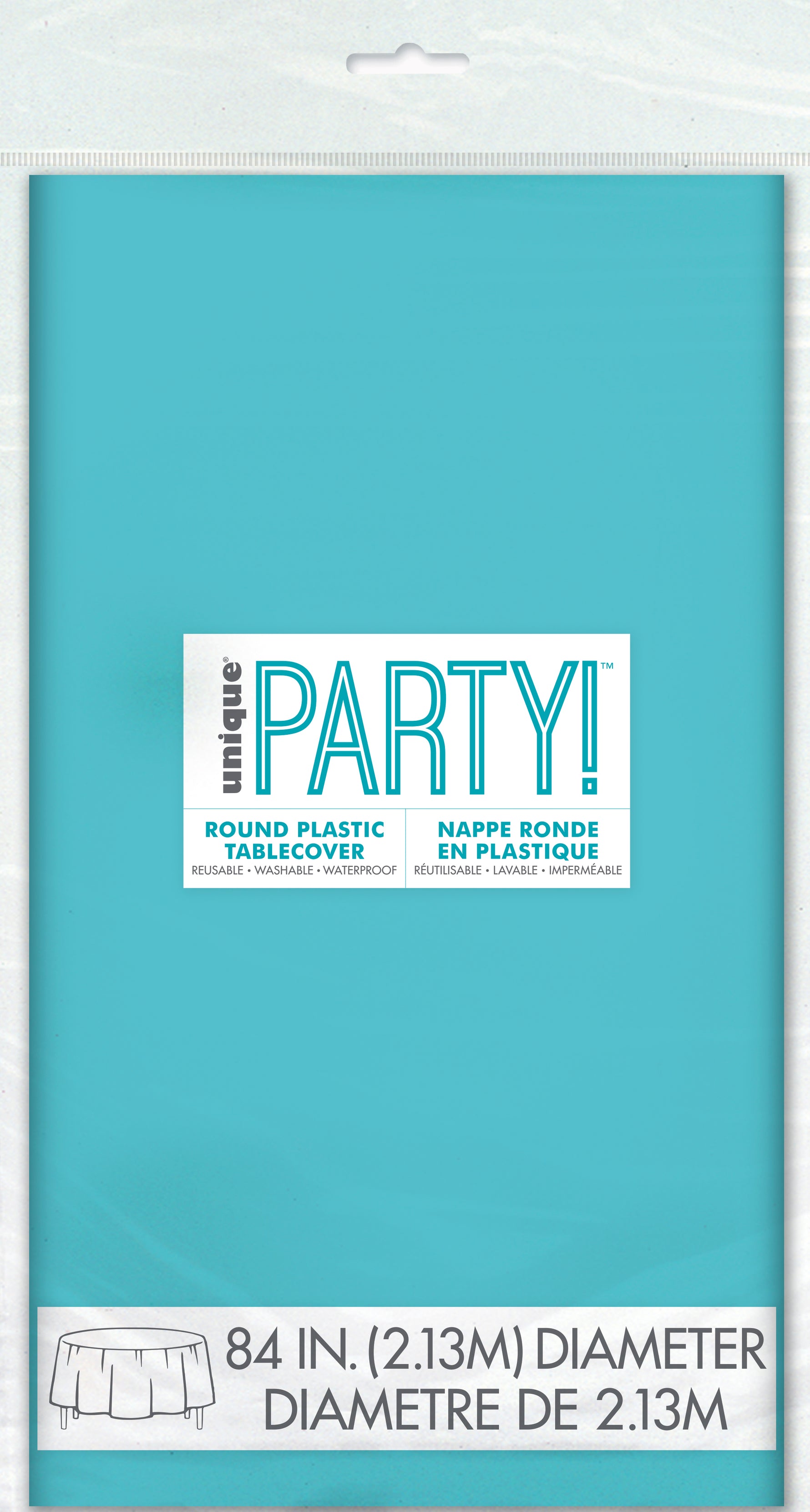 Terrific Teal Round Plastic Table Cover, 84" - Image 2