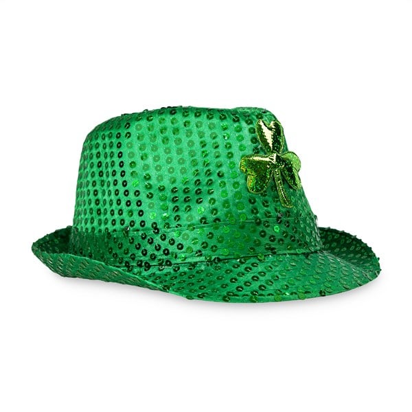 LED Green Shamrock Sequin Fedora Hat