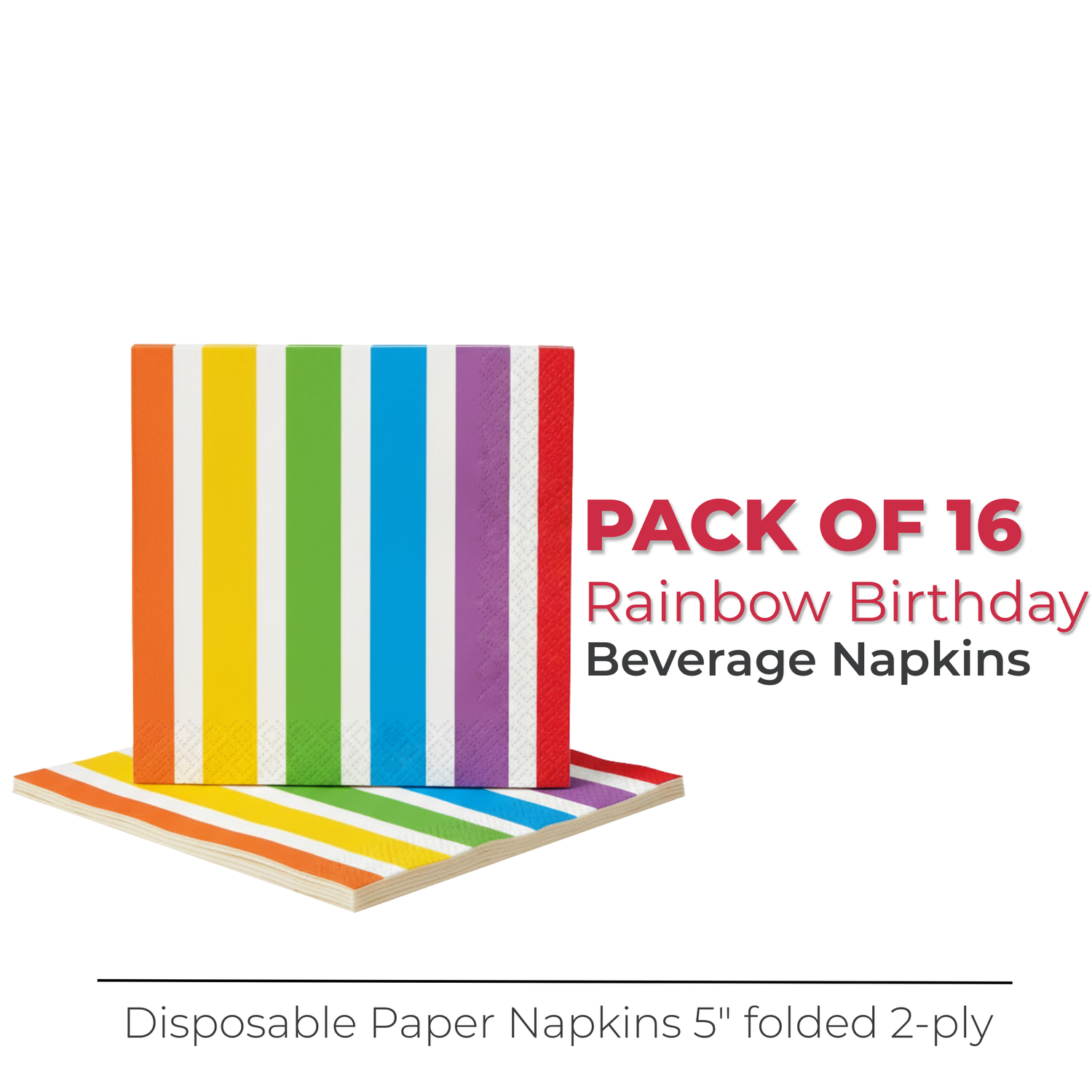 Rainbow Birthday Beverage Napkins, 16ct