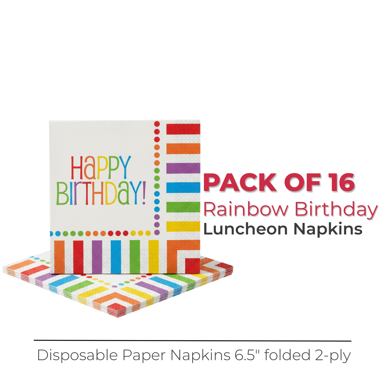 Rainbow Birthday "Happy Birthday" Luncheon Napkins, 16ct