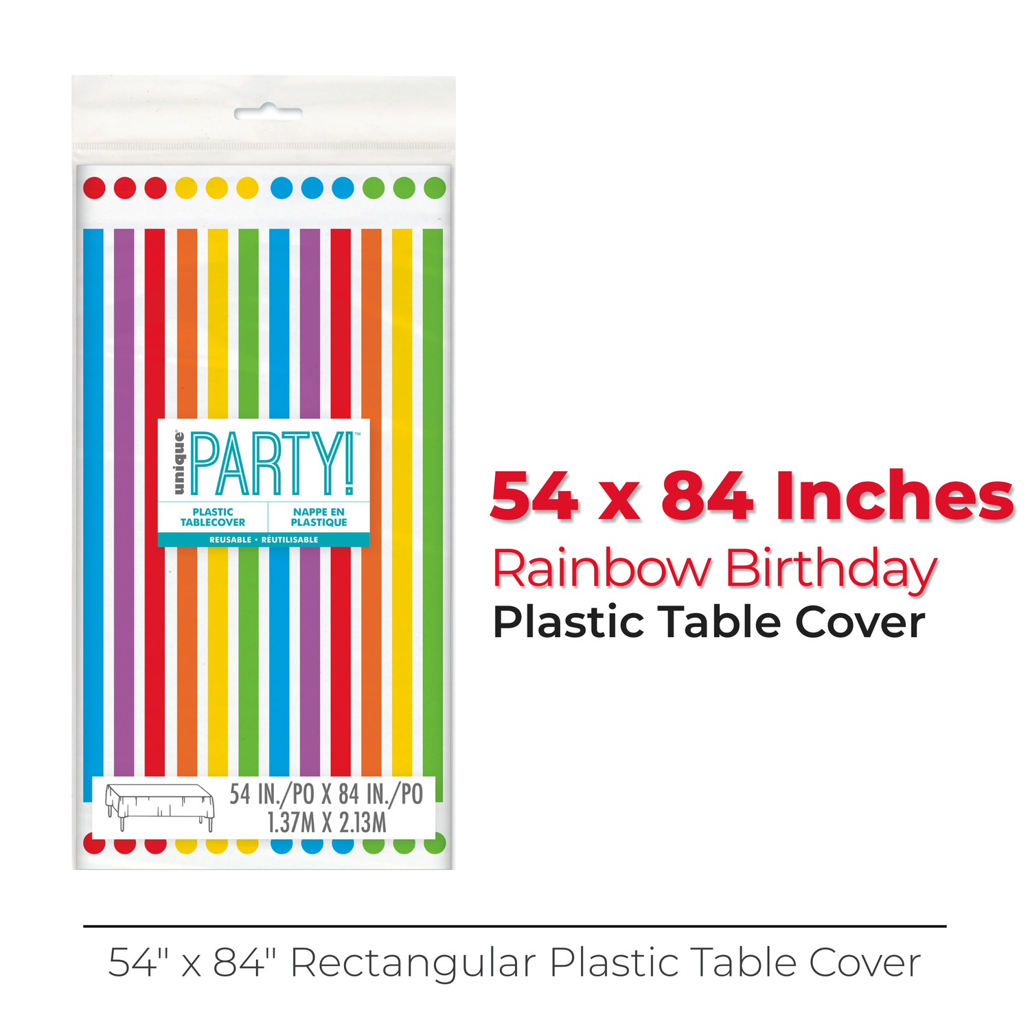 Rainbow Birthday Rectangular Plastic Table Cover, 54" x 84"