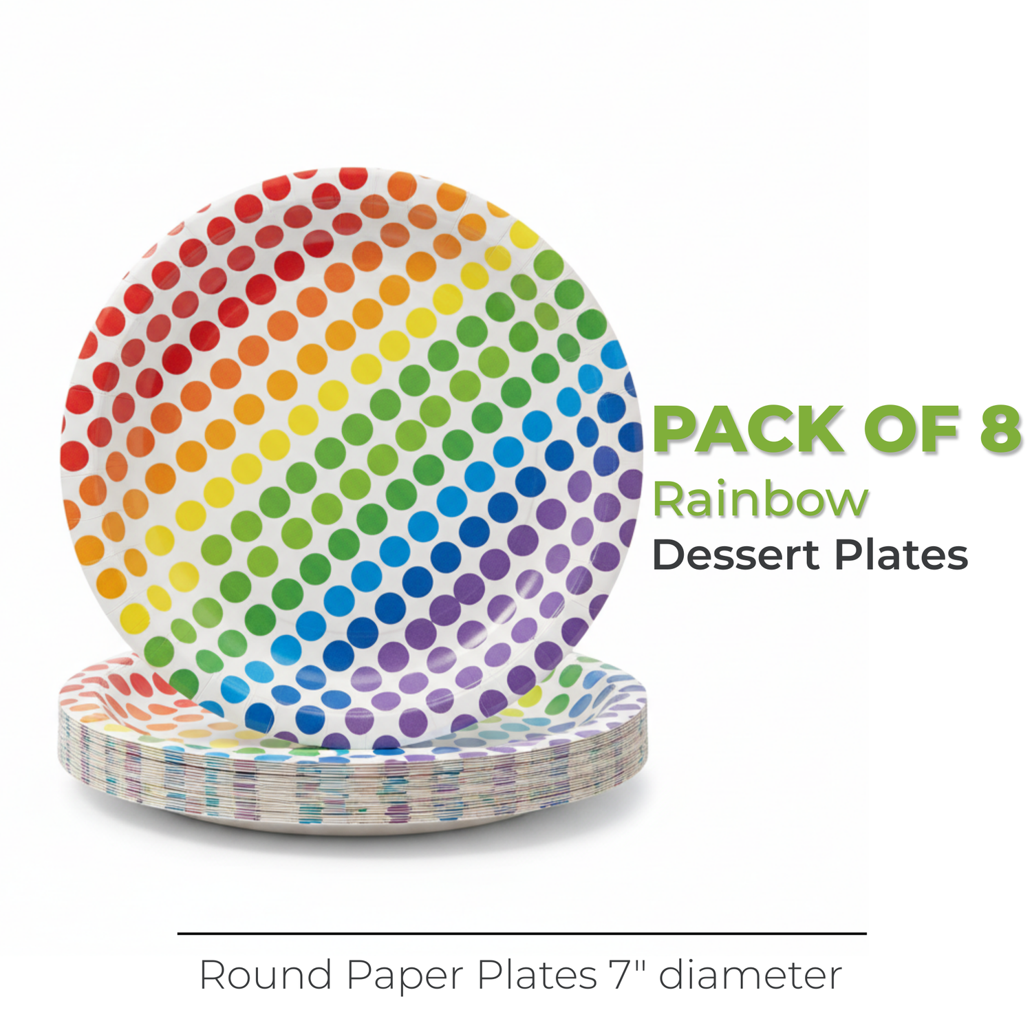 Rainbow Birthday Round 7" Dessert Plates, 8ct