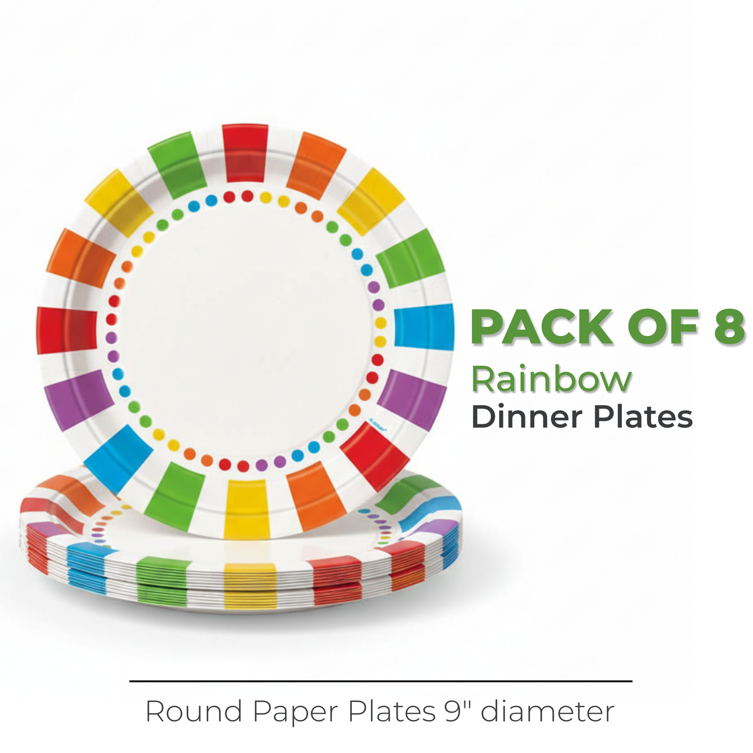 Rainbow Birthday Round 9" Dinner Plates, 8ct