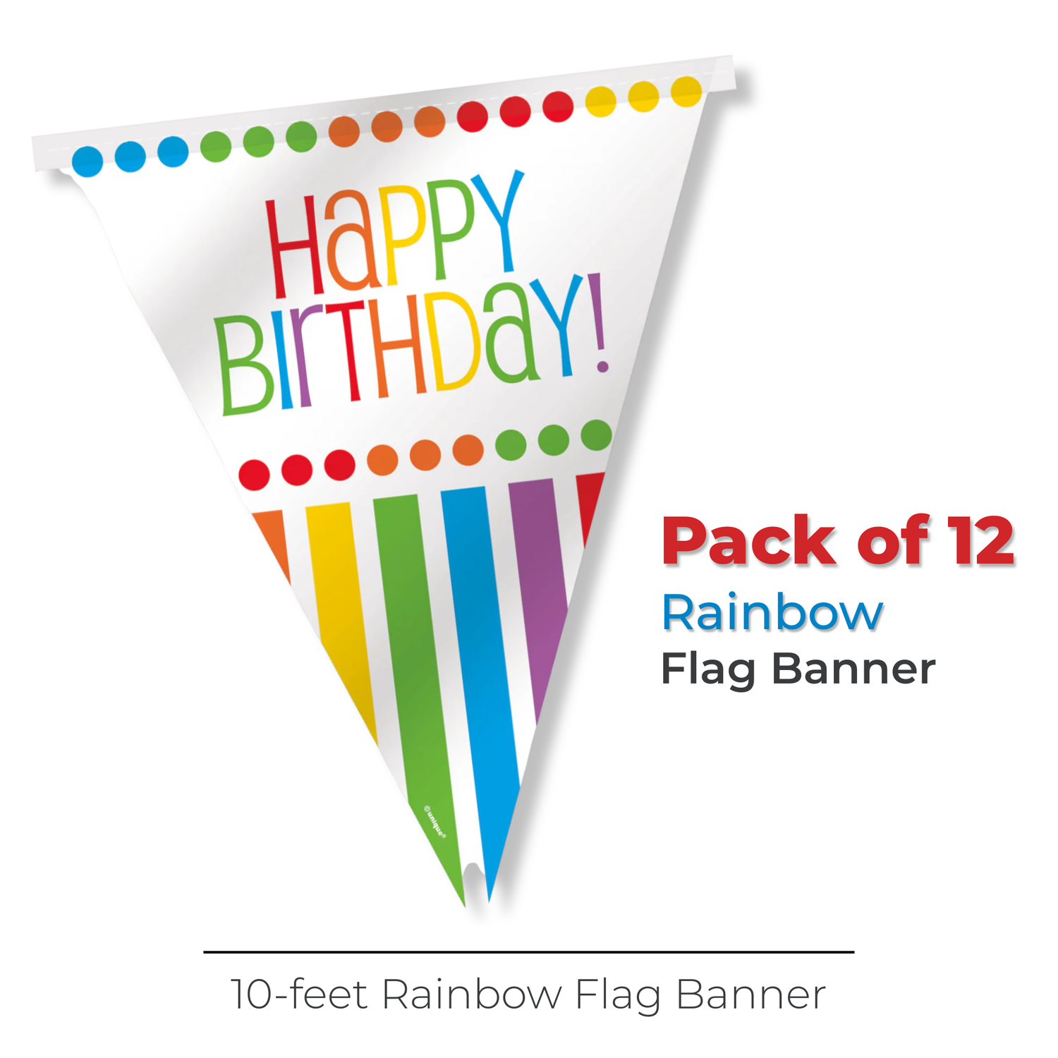 Rainbow Birthday Flag Banner, 12ft